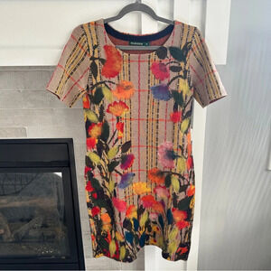 Anthropologie Troubadour Bloomline Sweater Dress Short Sleeve Plaid  wool Floral